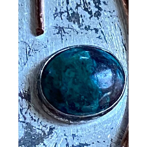 Vintage Abstract Silver Tone Brooch With Turquoise Stone & Copper Accents - Picture 5 of 7